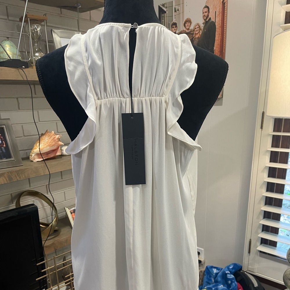 NWT Halston Heritage Ivory Silk Blend with Ruffled Back Tank, medium - Picture 11 of 11